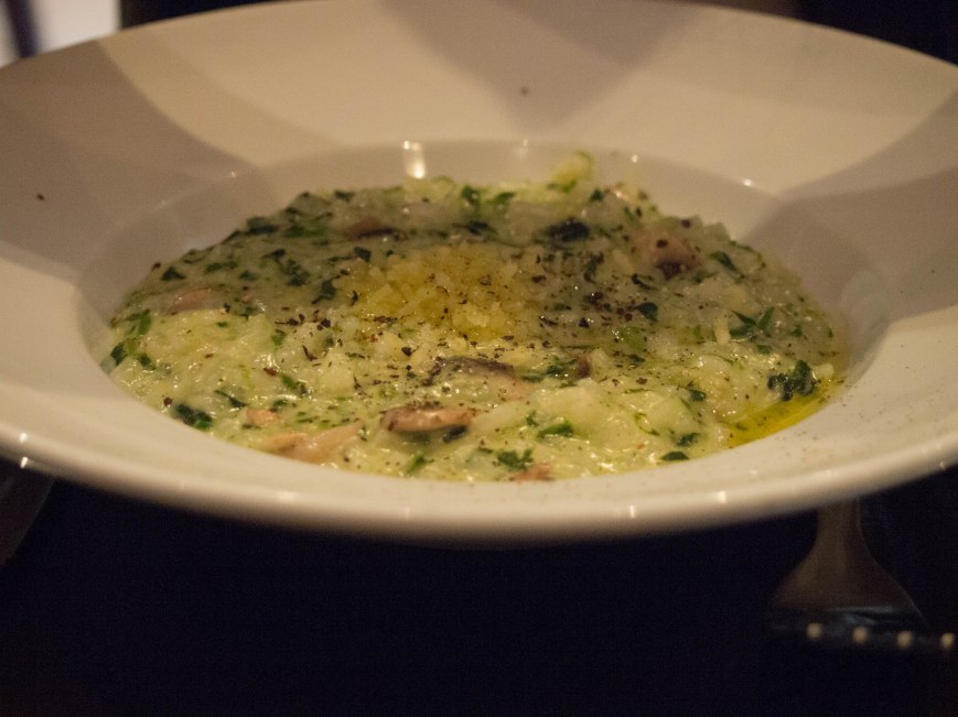 Risotto - Mushroom, spinach and chive risotto topped with shaved parmesan and black truffle oil